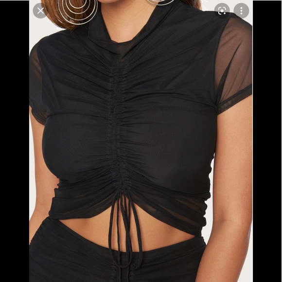 bebe Tops - Bebe -Ruched Mesh Crop Top